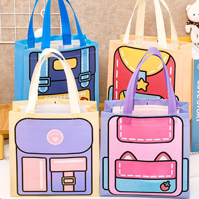 Dopamine Color Schoolbag Pattern Non-Woven Packaging Bag With Handle Candy Snack Food Book Clothes Storage Bag Student Supplies