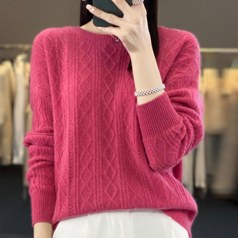 

Женский свитер из гофрированной шерсти с круглым вырезом для осени и зимы, семиигольный ромбовидный теплый кашемировый базовый свитер, свободный универсальный топ XXL