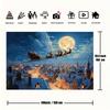 2D Christmas Night Backdrop, Santa Sleigh with Moon and City Lights Background