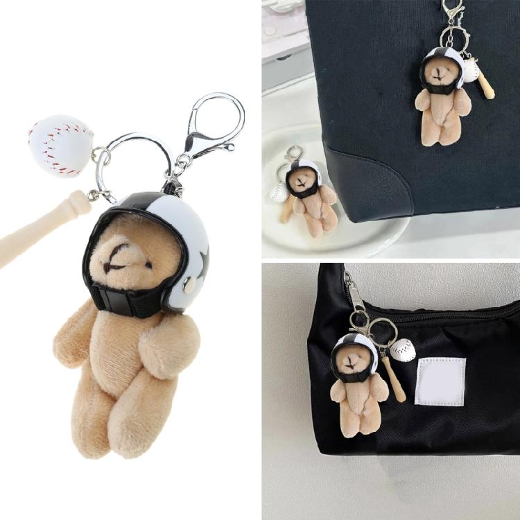 Creative Plush Bear with Helmets Key Ring Animal Toy Keychain Fashionable Bag Pendant Hanging Charm for Wallet and Purse