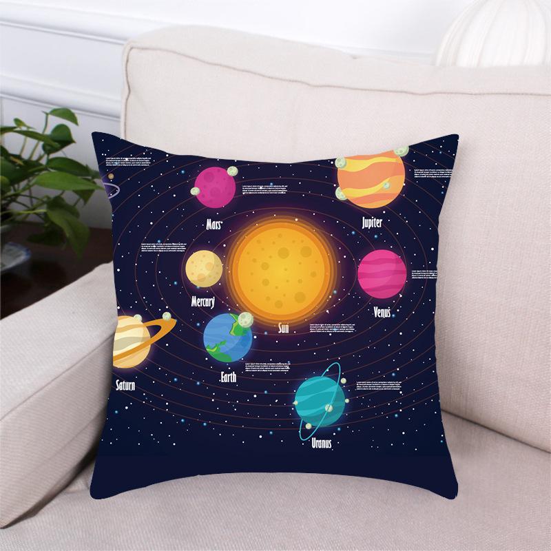 Black Dream Space Planet Digital Printing Short Plush Pillow Covers Decorative For Car Sofa Office Cushion Cover Home Goods