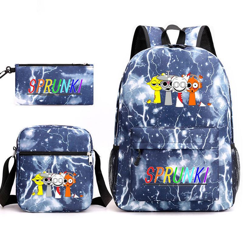 New rhythm box Sprunki music game schoolbag backpack pencil bag three-piece set student heat transfer backpack