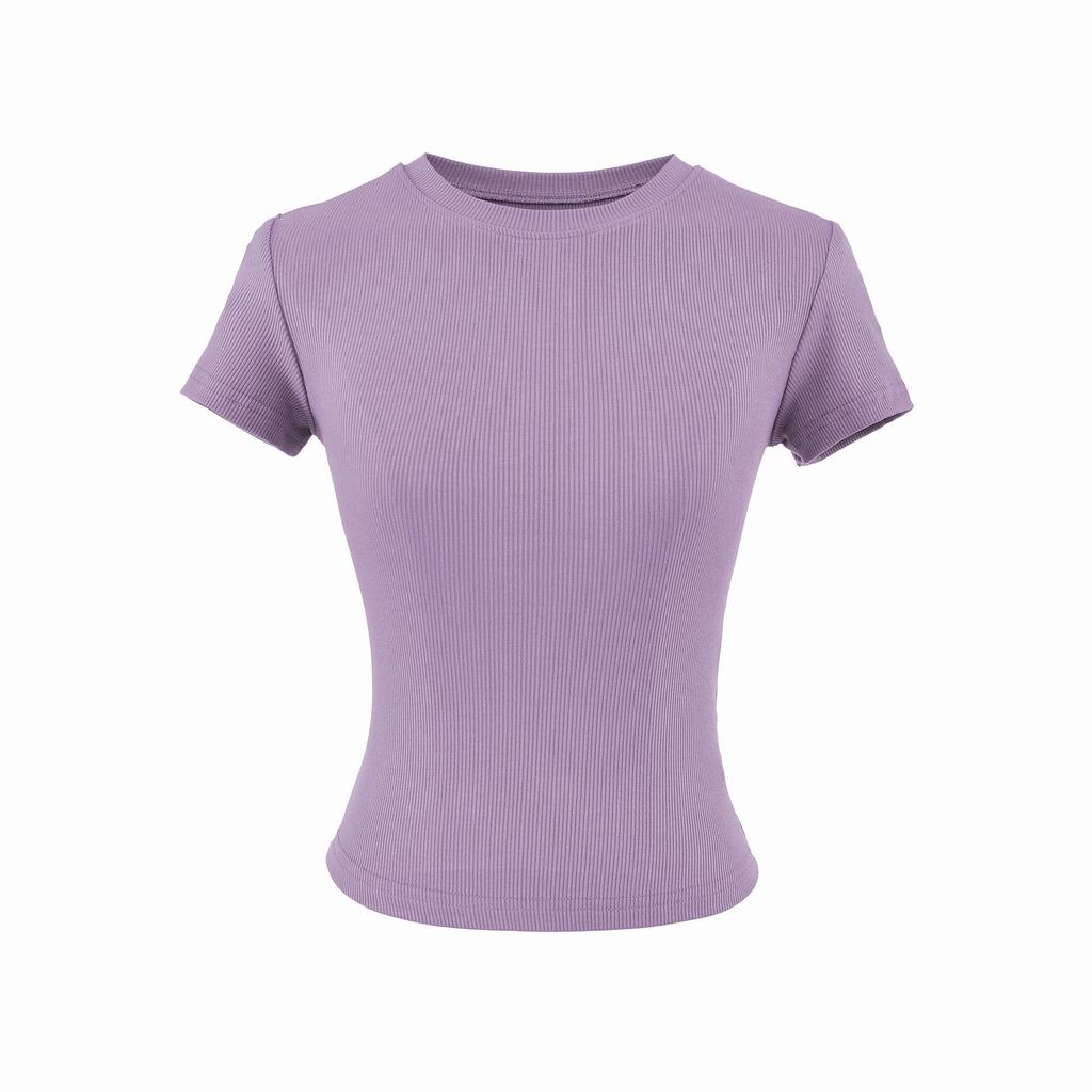 Women's Summer Stretch Slim Fit Ribbed Crop Top - Round Neck, Short Sleeve, Solid Color