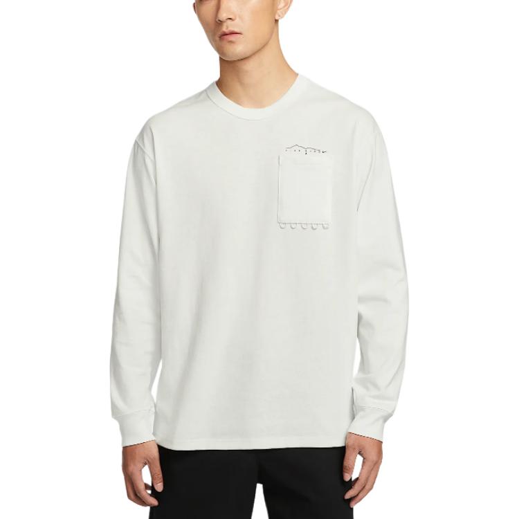 Nike Sportswear Premium Crew Neck Comfortable Pullover Pocket Long Sleeve T-Shirt Men Tops Mountain-White IF0369121