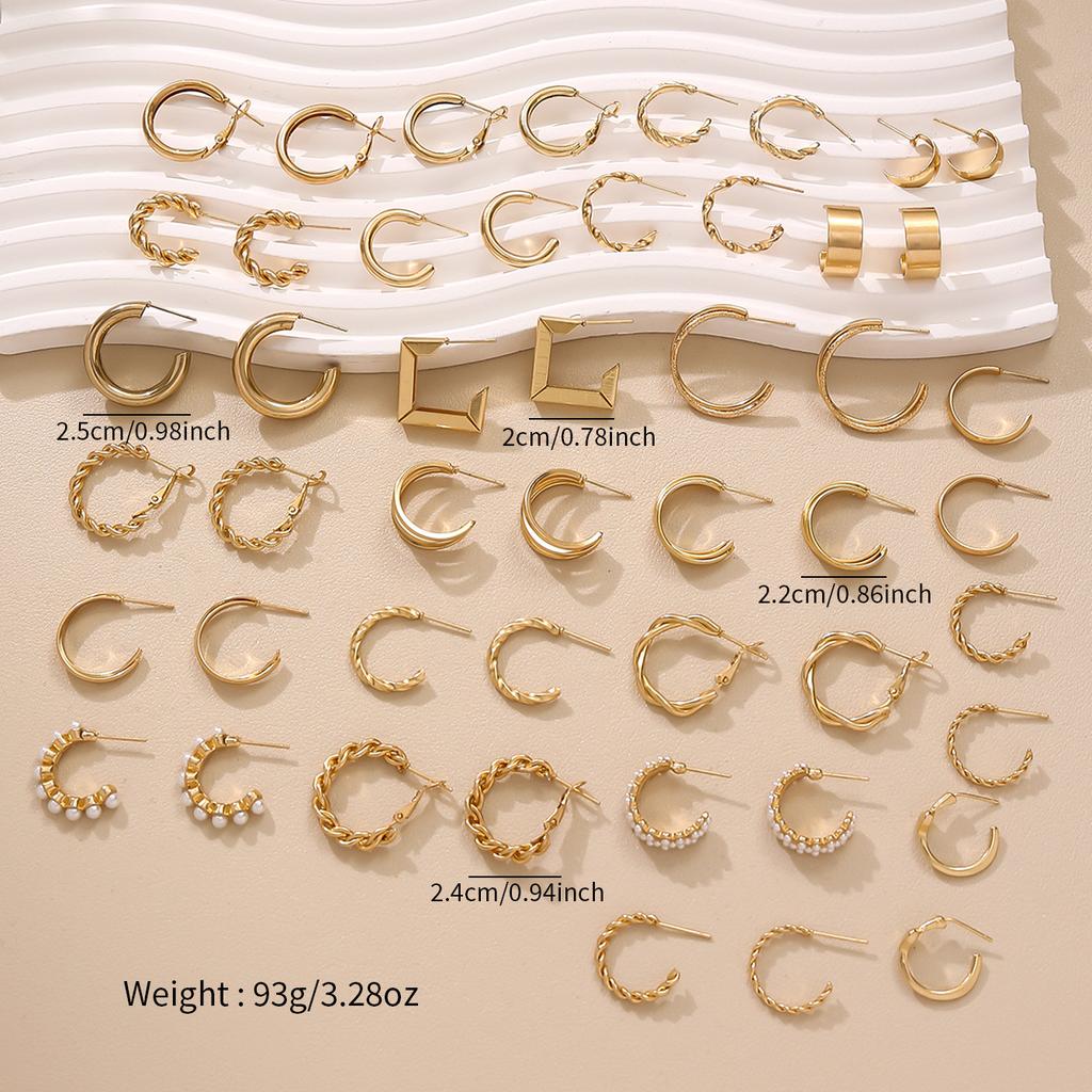 Set di orecchini color oro da 48 pezzi per donna, orecchini a cerchio con perle geometriche, orecchini a lobo alla moda, gioielli impilabili in lega per feste