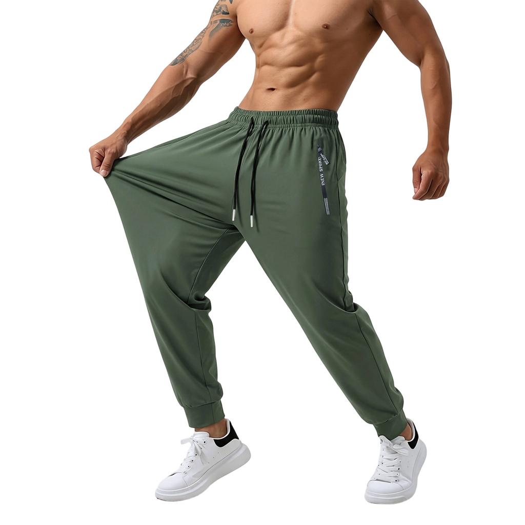 Men Casual Lightweight Stretch Quick Dry Pants Elastic Waist Zipper Pocket Breathable Sports Trousers for Everyday Wear