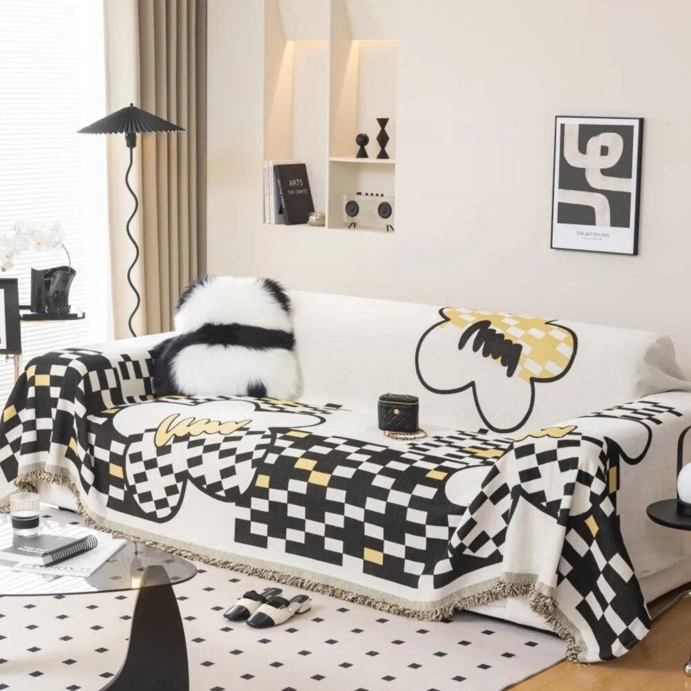 Federa per Cuscino Divano Moderno Stile Nordico Double Face in Chenille Nero Bianco Copridivano Protettore Coperta Morbida per Divano