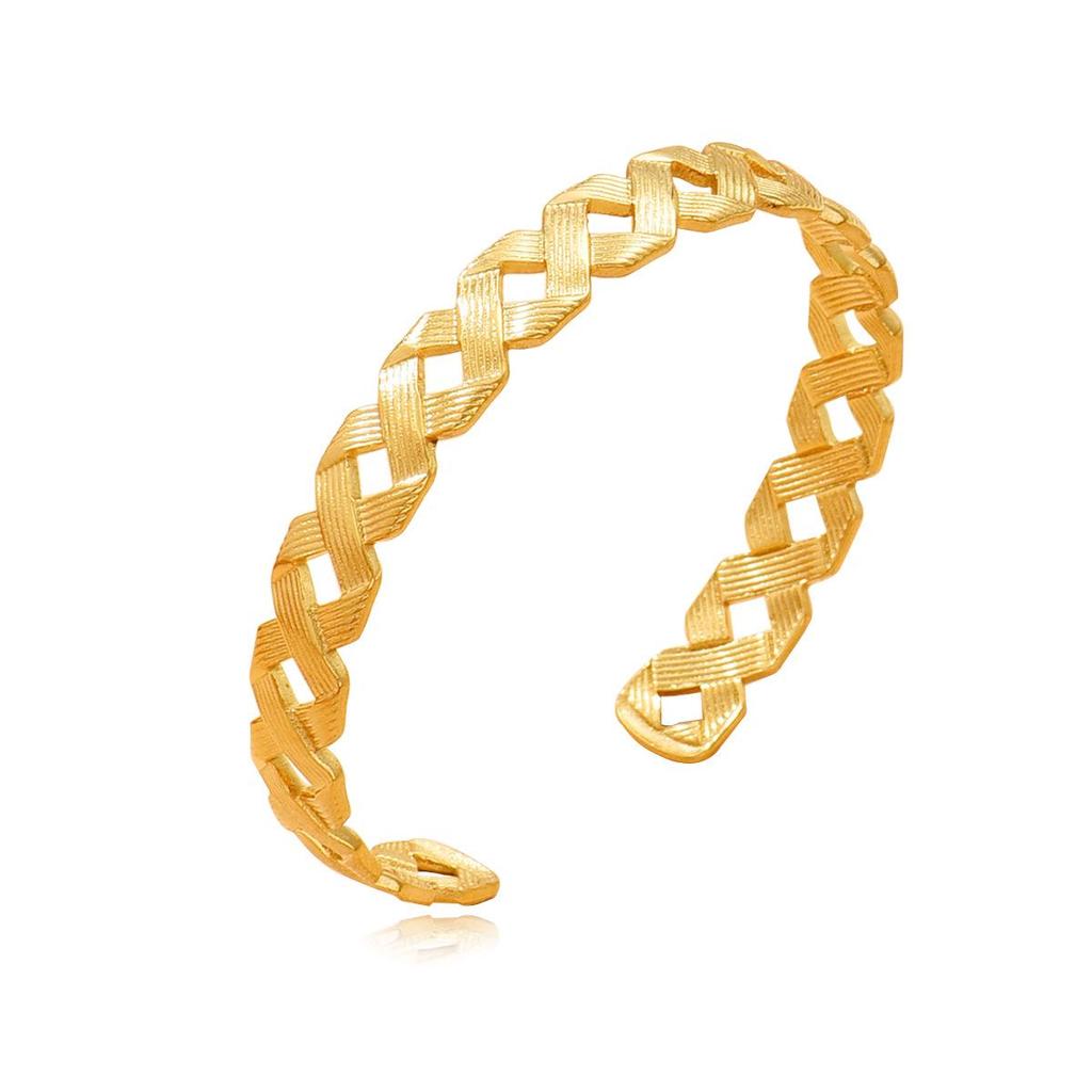 Stainless Steel Romantic Hollow Weave Open Bangle Bracelet for Women