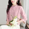 Spring New Style Black Ear-side Stand-up Collar Women's Jacquard Shirt Design Style Versatile Niche Long-sleeved Top
