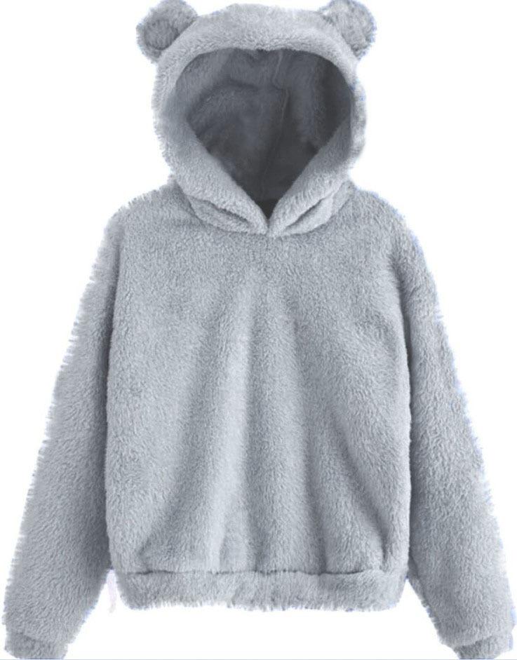 Felpa con Cappuccio Foderata in Pile Invernale con Orecchie da Coniglio Donna Calda Morbida Accogliente Top Casual