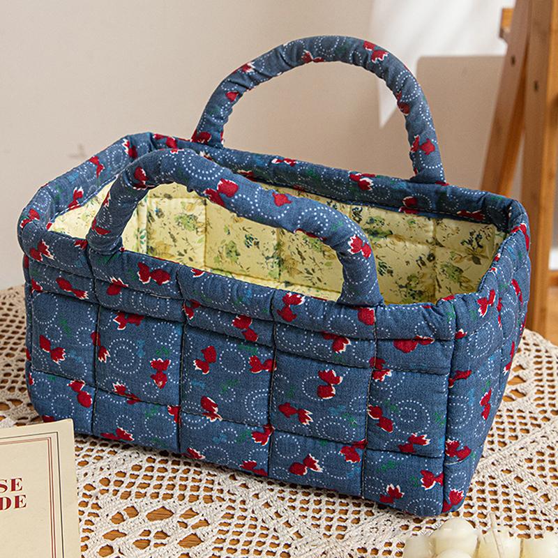 Floral Pattern Storage Basket Women Large Capacity Fabric Sweet Laundry Baskets With Easy Carry Handles Hampers Travel Tote Bag
