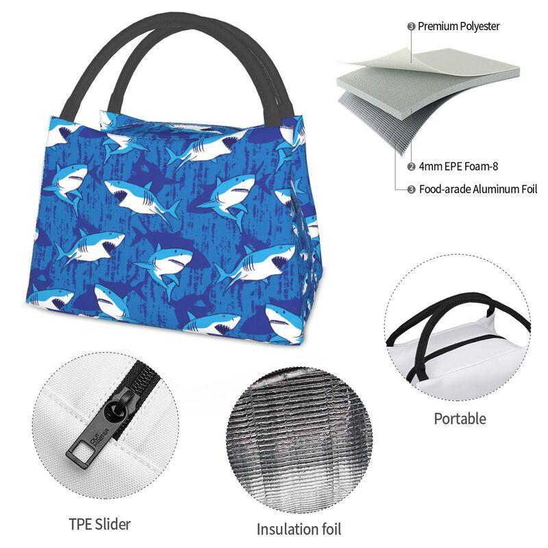 Cute Cartoon Sharks Pattern Thermal Lunch Bag Large Reusable Waterproof Cooler Insulated Lunch Box for Work School Travel Picnic