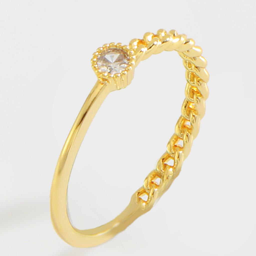 Golden Copper Open Ring with Synthetic Zircon Chain Design Adjustable Ring for Women