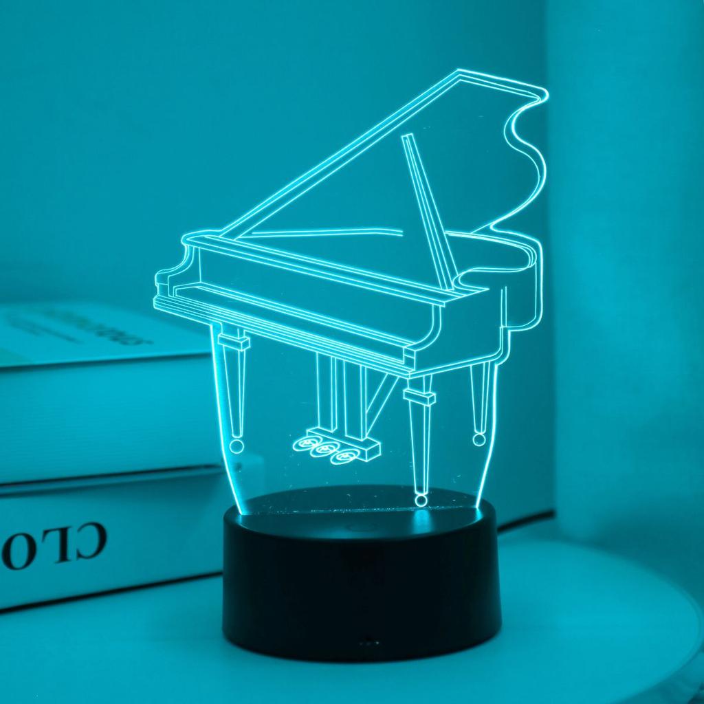 USB piano pattern 3D night light, RGB7 color illusion light, bedroom and study atmosphere decoration, birthday or holiday gift