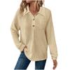 Women's Fashion Long-Sleeve Solid-Color Collared T-Shirt With Button-Up Front And Pocketed Casual Sweatshirt Top