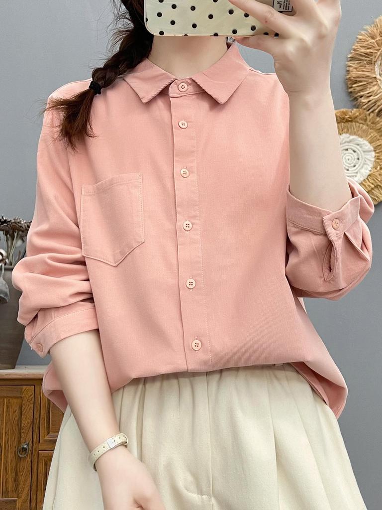 Women's Japanese Style Corduroy Long-Sleeve Shirt - Pure Cotton, High Quality, Retro Artistic, Loose Fit