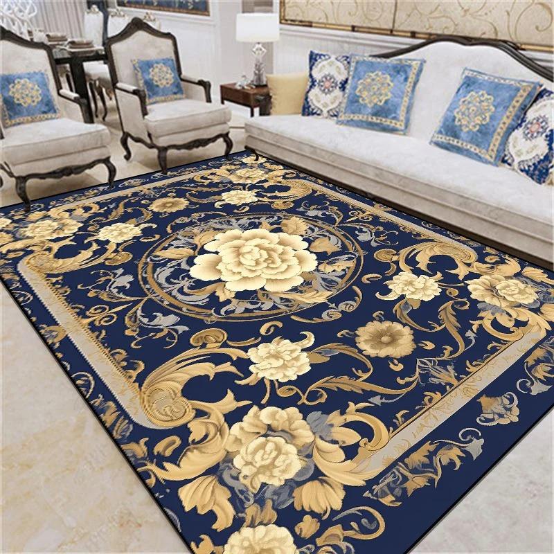 Luxury Vintage Floral Area Rug – Non-Slip Machine Washable Carpet for Living Room Bedroom, Elegant Floor Mat