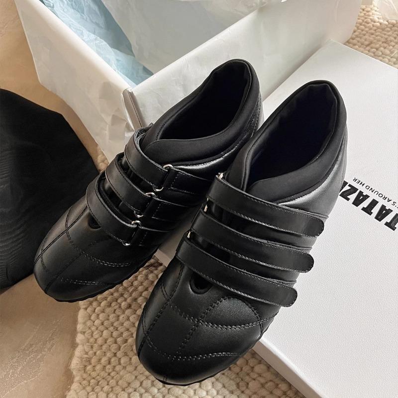Round head hollow Velcro niche sports casual shoes women's leather Mary Jane versatile single shoes