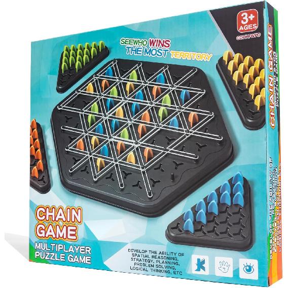 Chain Triangle Chess Game, Rubber Band Geoboard Game, Strategy Board Games, Family Night Games for Kids and Adults, 2 To 4 Players