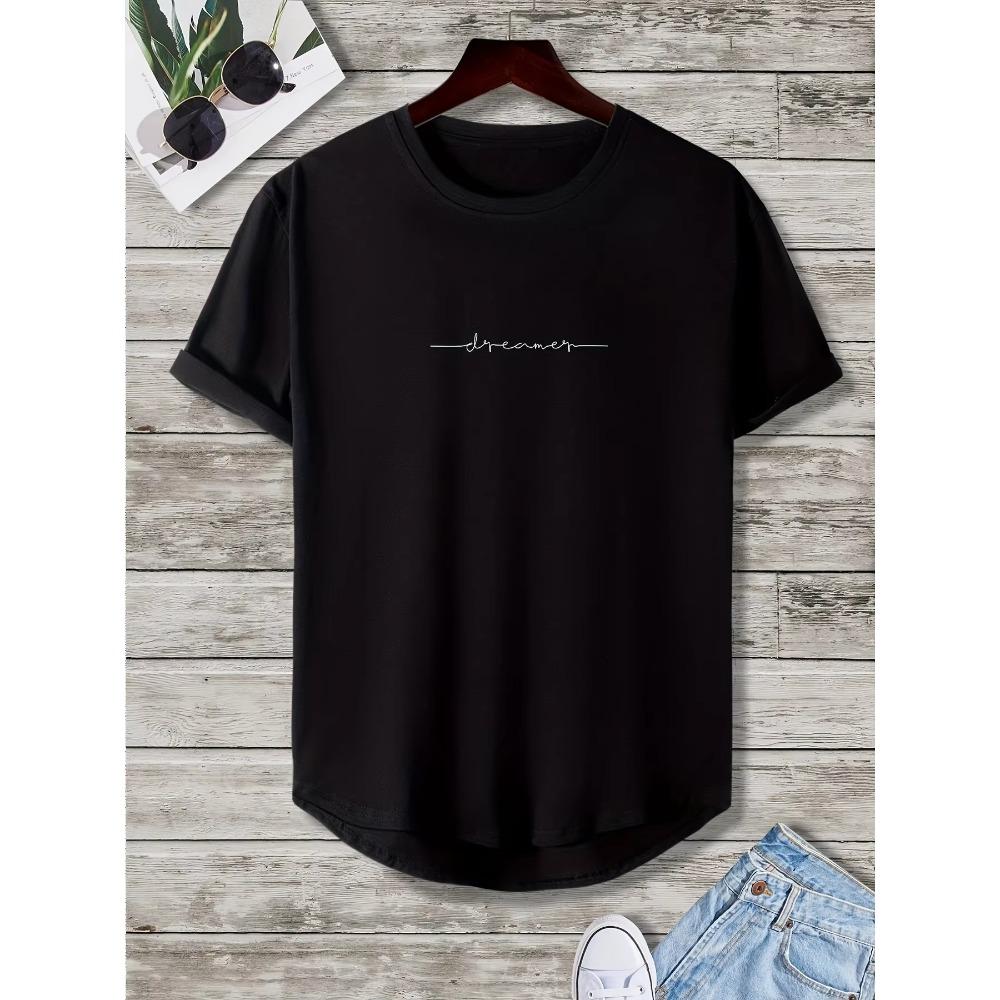Herren Buchstaben Grafik Gebogener Saum T-Shirts Lässig Sportlich Locker Rundhals Kurzarm Tees Top Sommerkleidung