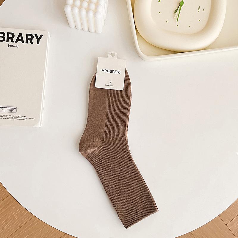 

Simplicity Korean Fashion Girl Sock Double Needle Cotton Calf Socks Stackable All-Season Trendy Non-Slip Pile Seamless Sock One Size світло-коричневого кольору
