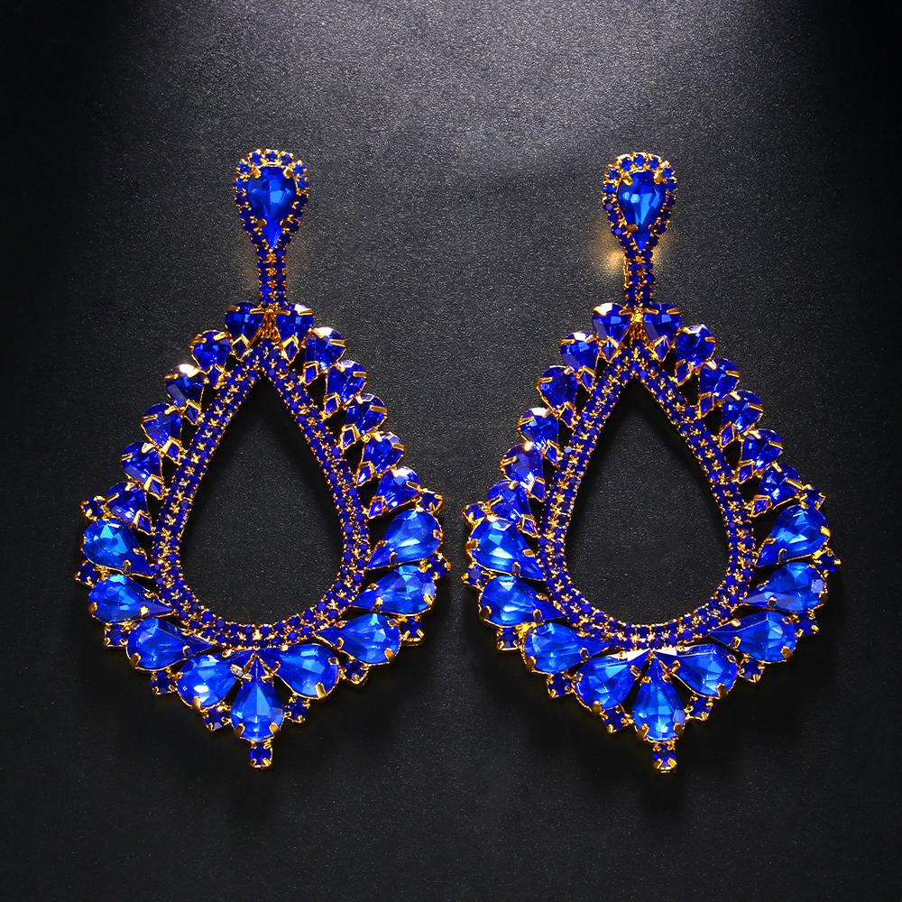 Stonefans Exaggerated Water Drop Rhinestone Earrings Stud for Women Queen Party Statement Crystal Dangle Earrings Trendy Jewelry