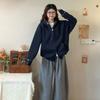 Women Embroidered Double Zip Hooded Zip Up Jacket Loose Long Sleeve Casual Korean Fall Sweatshirt Coat