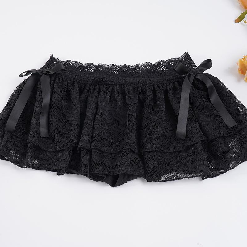 Sweet Girl Lace Patchwork Layered Mini Skirt with Bow - European & American Style