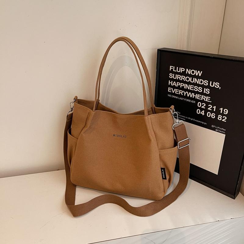 Commuter Canvas Bag Women Shoulder Crossbody Bag Solid Color Shopping Bag