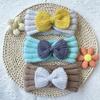 Autumn and winter warm children's contrasting color knitted wool hair accessories, baby solid color bow headscarf, baby headband