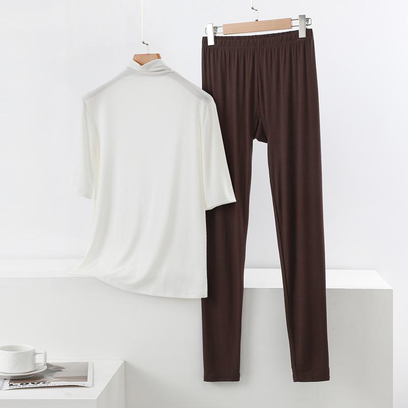 Spring/Summer Women's Half-High Neck 3/4 Sleeve Modal Lounge Set - Lightweight, Loose, Plus Size Casual Wear