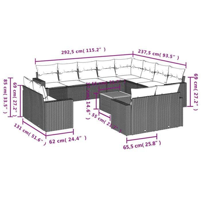 VidaXL Salon de Jardin avec Coussins 13 pcs, Canapés de Terrasse, Ensemble de Meubles de Patio, Mobilier d'Extérieur, Gris 3256725