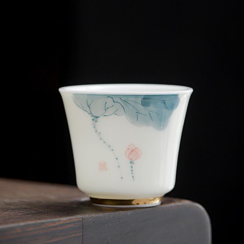 Hand-painted lotus ceramic tea cup teacup suet jade tea cup master cup single cup kung fu tea set drinking tea small teacup