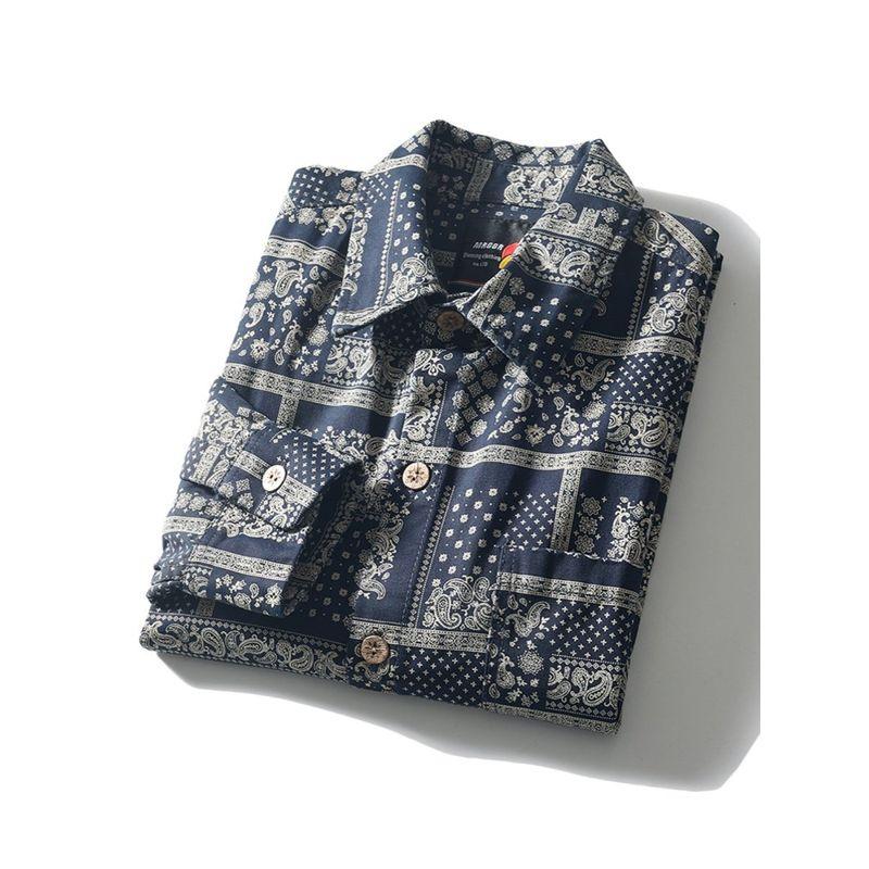 Japanese Retro Lazy Style Pure Cotton Printed Shirt Men's Long-Sleeve Spring and Autumn Jacket Export Men's Clothing All-Cotton Shirt