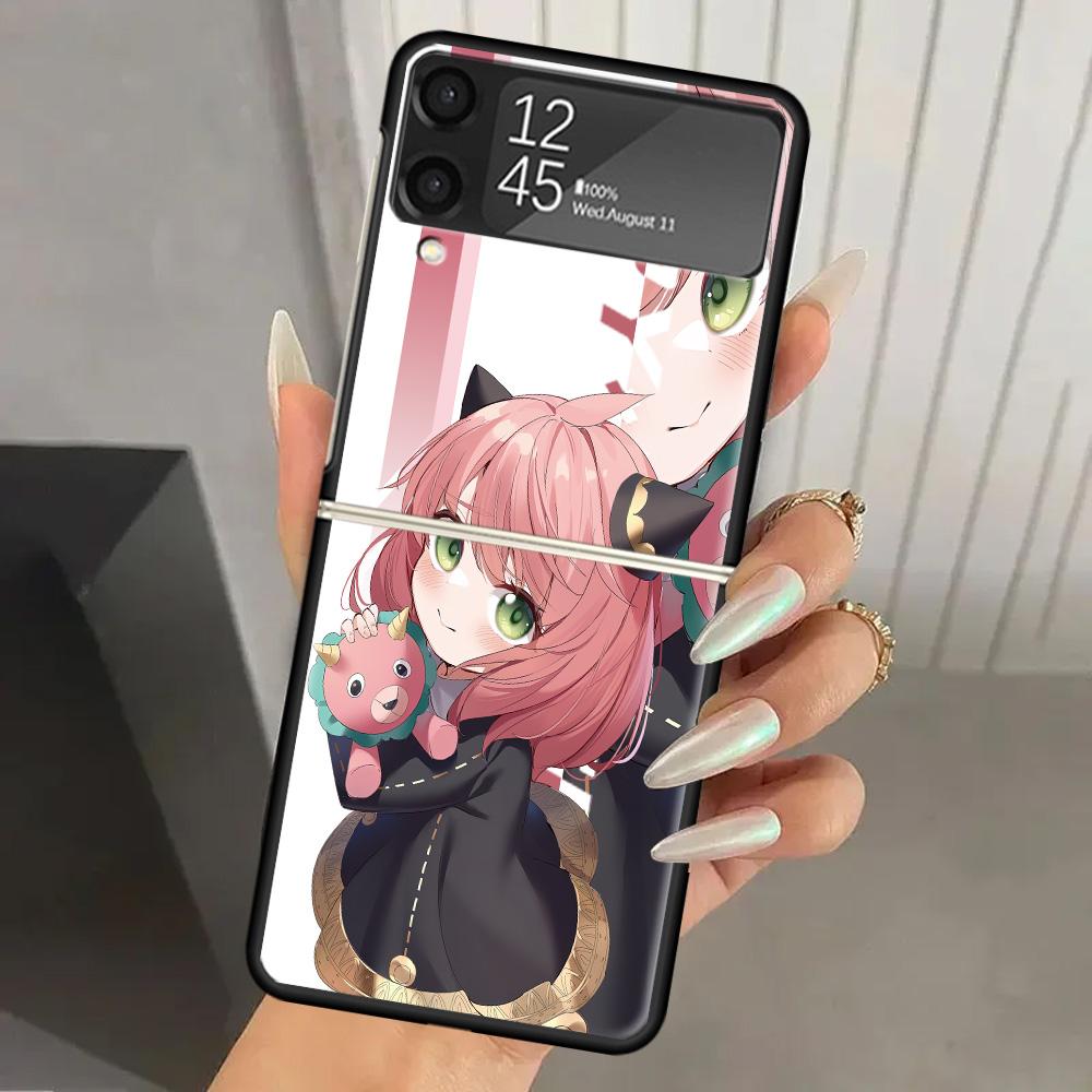 Anime Spy Family Anya Hard PC Phone Case For Samsung Galaxy Z Flip 7 6 5 4 3 Black ZFlip7 ZFlip6 Flip5 Flip4 Flip3 5G Print Cove