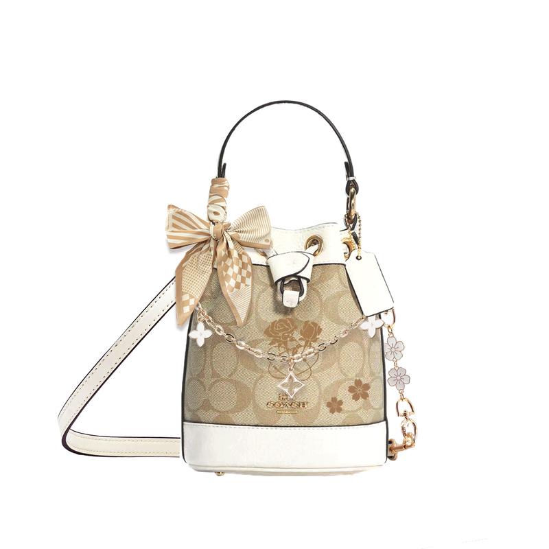 

COACH handbag [Customized bag] Dempsey 15 classic old flower cherry blossom extension detachable shoulder strap bow Gilt apricot knot basic style золотий