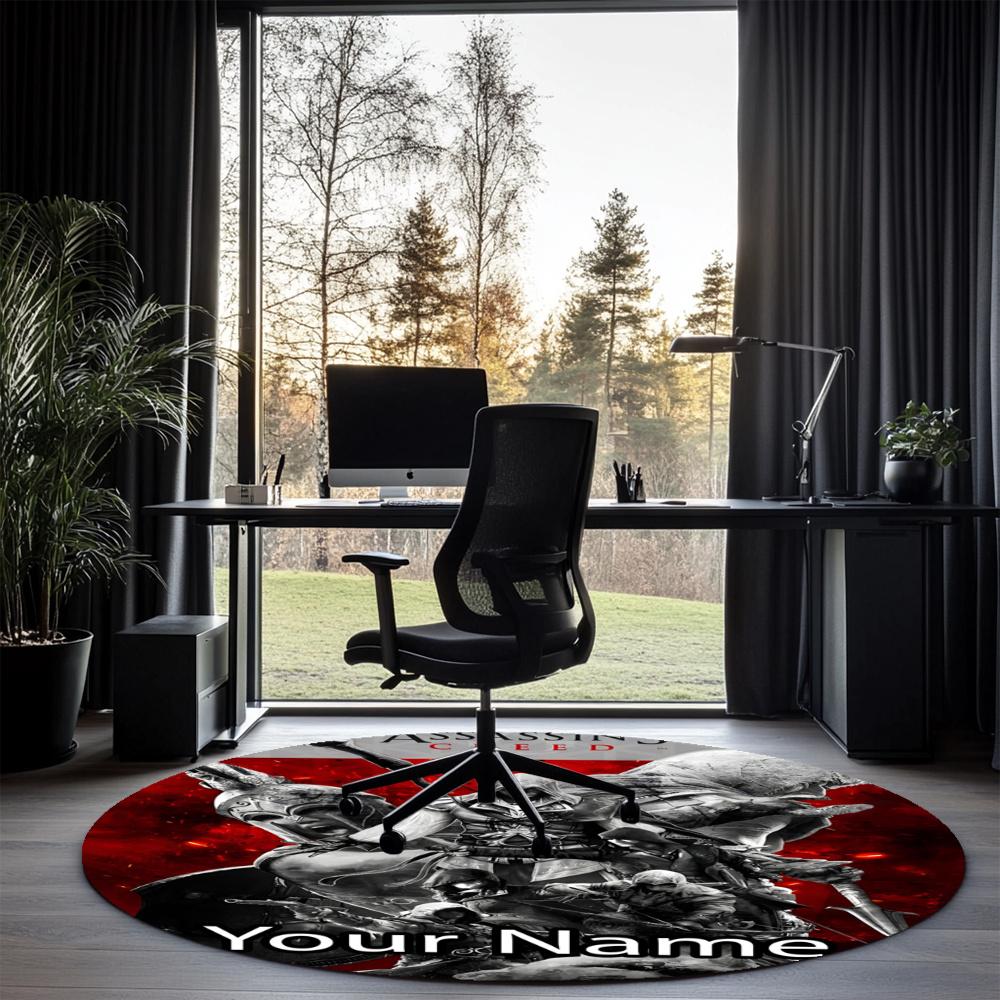 Custom Name Assassin’s Creed Printed Round Rug Carpet Chair Rug Area Rug Entryway Doormats,for Office Chair Living Room Bedroom Kitchen Room.