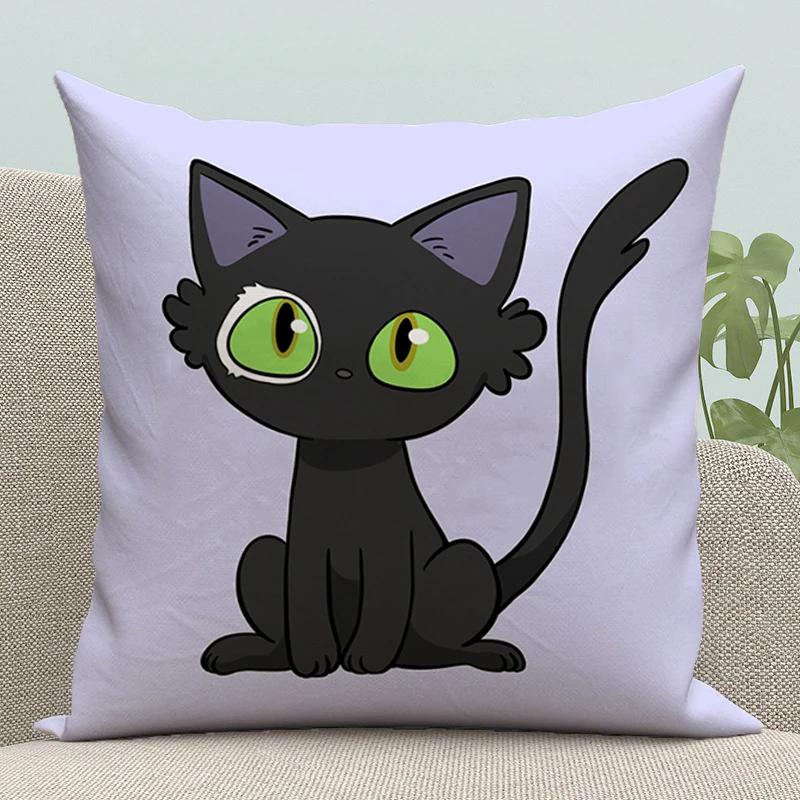 Cushion Cover 45*45 Black Cat and White Cat Pillow Covers Decorative Sofa Cushions Cute Pillowcase 40x40 Kawaii Pillows 45x45