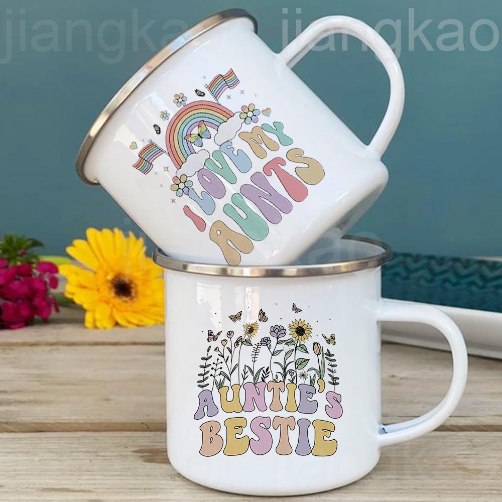 I Love My Aunt Flower Printed Mug Coffee Cups Drinks Milk Handle Cup Enamel Camping Mugs Christmas Birthday Gift for Aunties