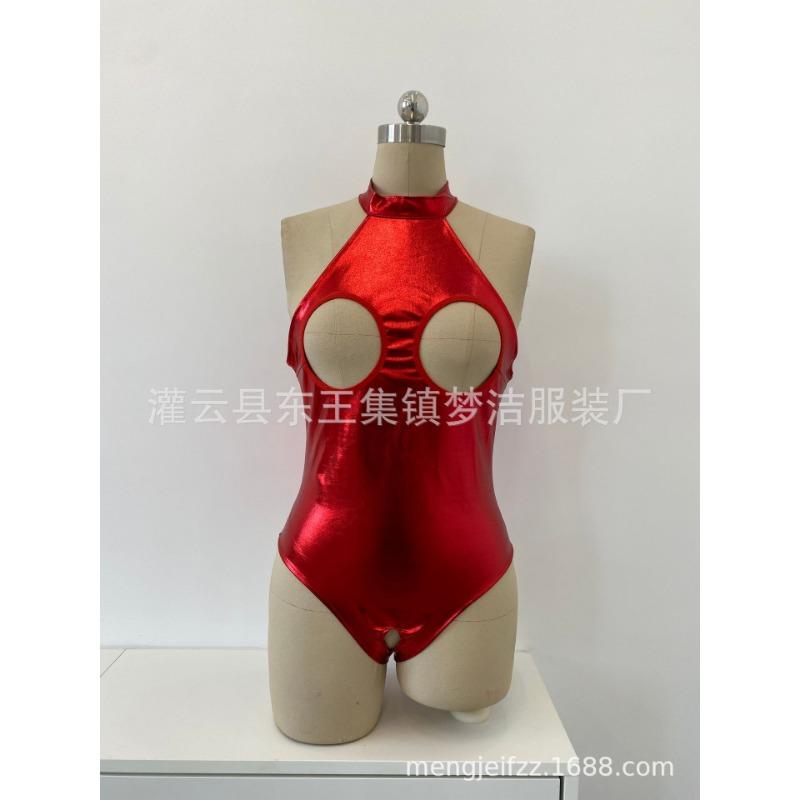 New sexy temptation black patent leather women's sexy hollow onesie