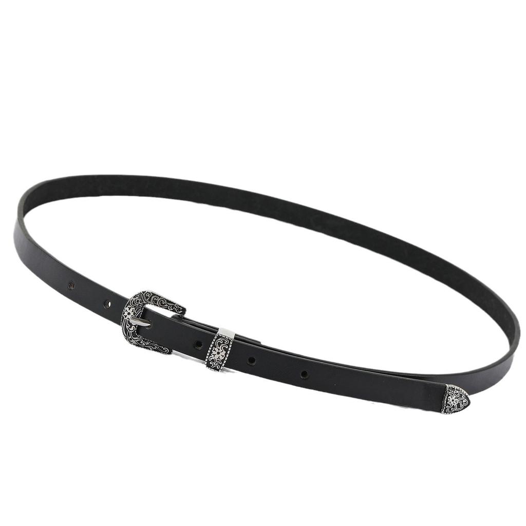 Retro Ladies Three-Piece Pin Buckle Belt Ladies Pu Fine Belt Skirt Decorative Engraved Fine Belt