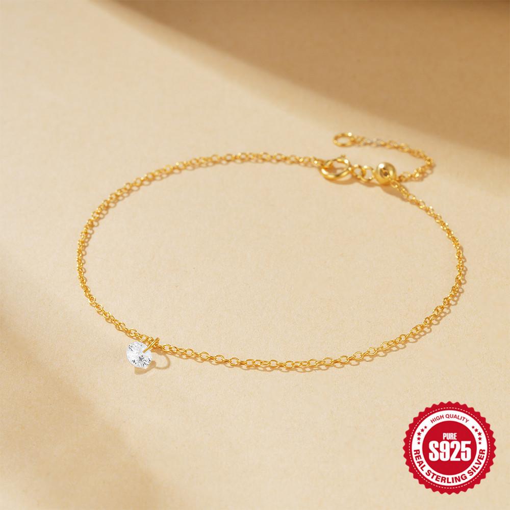 Stylish And Simple S925 Sterling Silver Single Diamond-Encrusted Stacked Daily Matching Women'S Bracelet