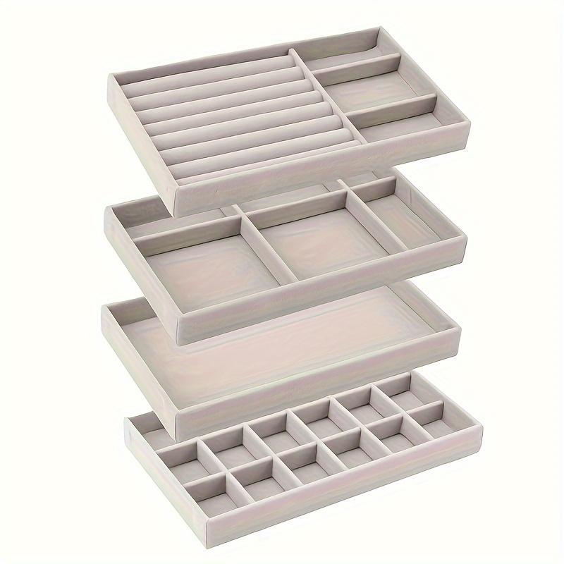 4pcs Jewelry Display Tray Gray Velvet Earrings Display Dust-proof Storage Props Drawer Jewelry Storage Box