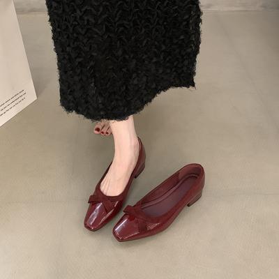 Coarse Heel French Red Evening Shoes Women's Shoes 2024 New Spring and Autumn with Skirt Bow Commuter Shoes