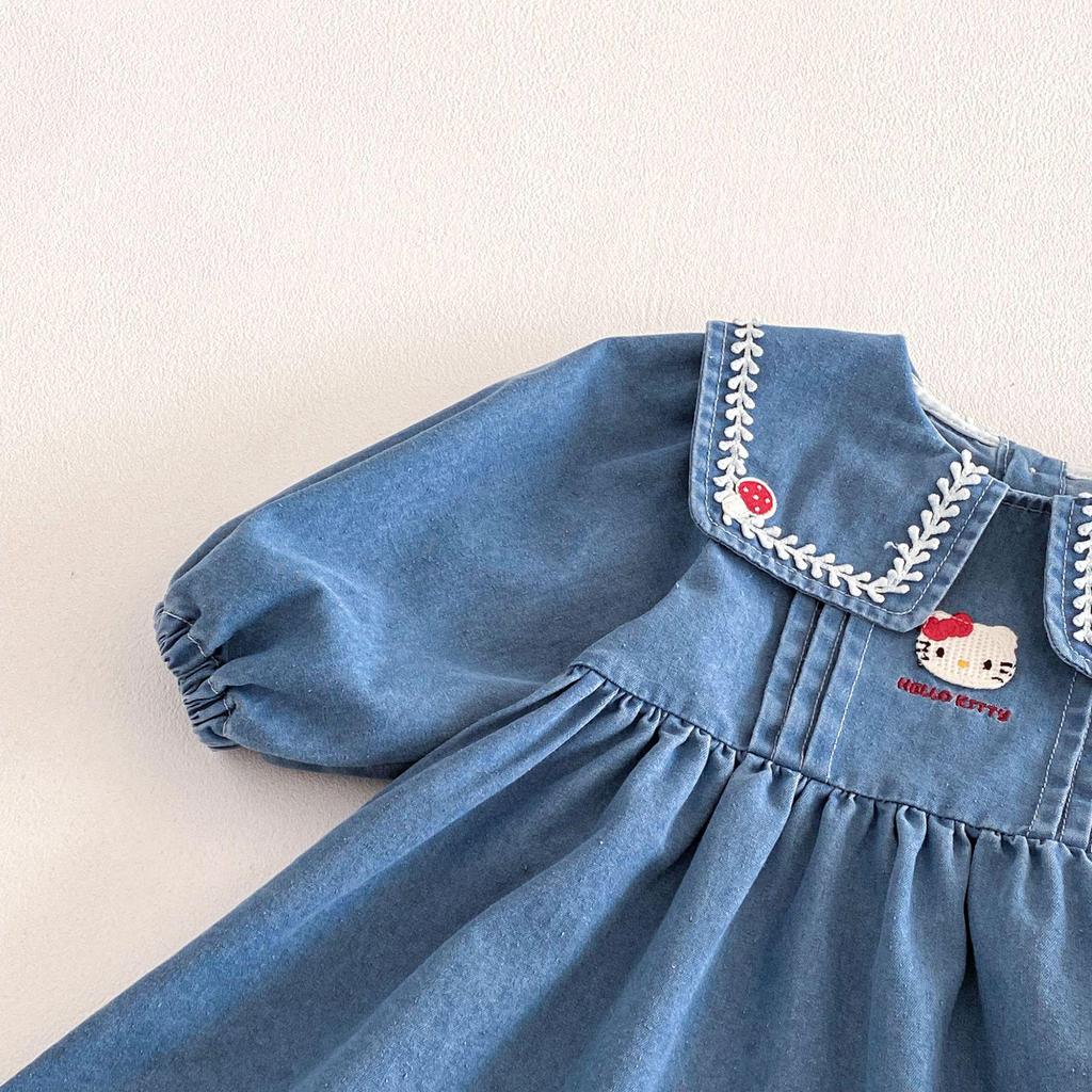 Girls' Stylish Spring 2026 Square Neck Denim Patch Dress