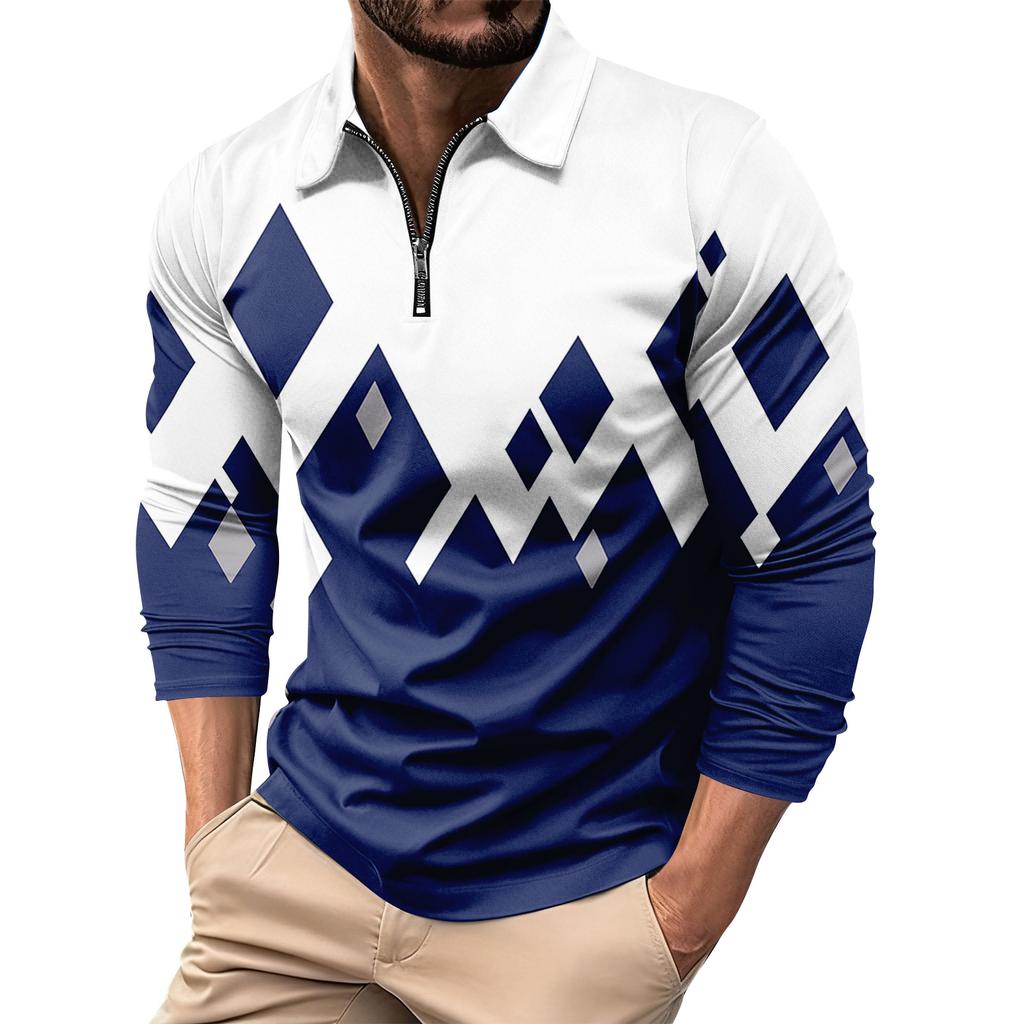 Herrtryckt Krage 1/4 Dragkedja Långärmad Casual Sporttopp