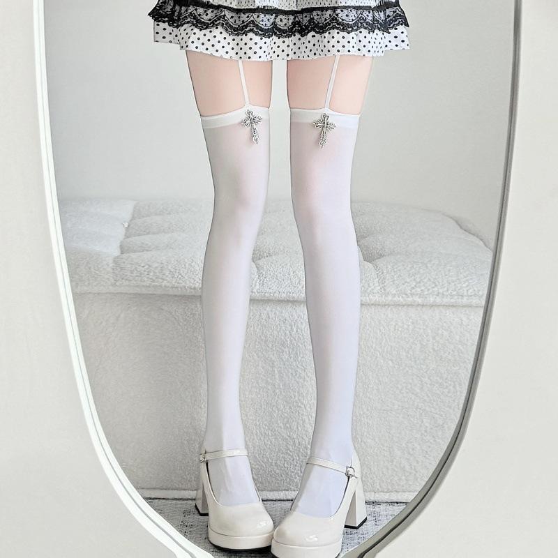 Cross Velvet Abi Suspenders Jk Pure Lace Tube Socks Anti-Hook Silk Thin High Elastic Knee Socks