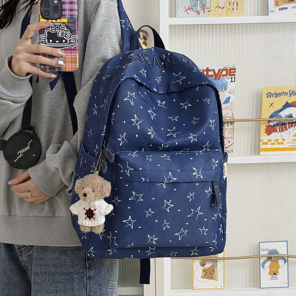 Schoolbag New Japanese Star Printed Backpack Female Student School Bag Lightweight Large Capacity Cute Plush Bear Backpack