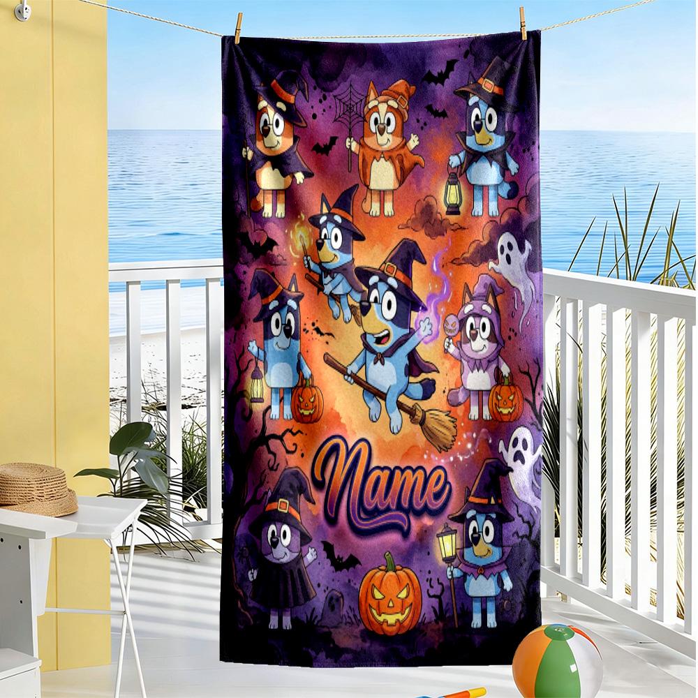 Halloween Friends Personalized Name Beach Towel Soft Durable Quick-Dry Suitable for Swimming Gym Camping Yoga Vacation