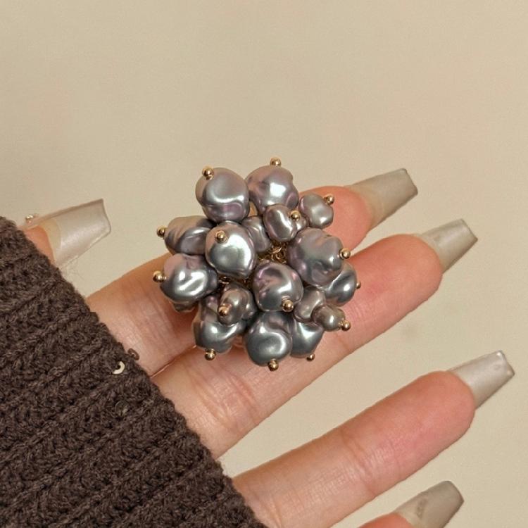 Stackable Pyrotechnics Effect Ring Featuring Imitation Pearls Adjustable Opening Vintage Look Finger Rings For Fashion